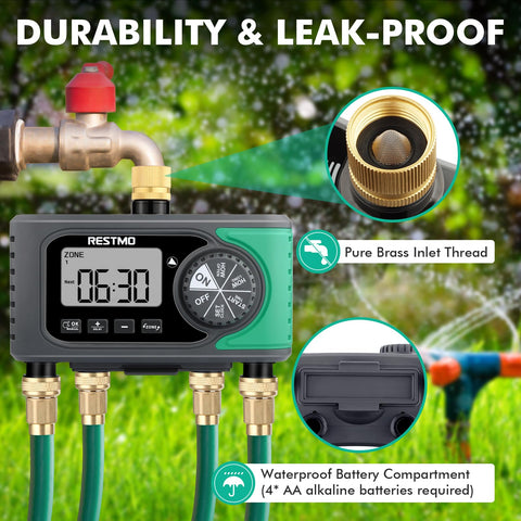 RESTMO 4-zone programmable timer enabling separate schedules for garden beds