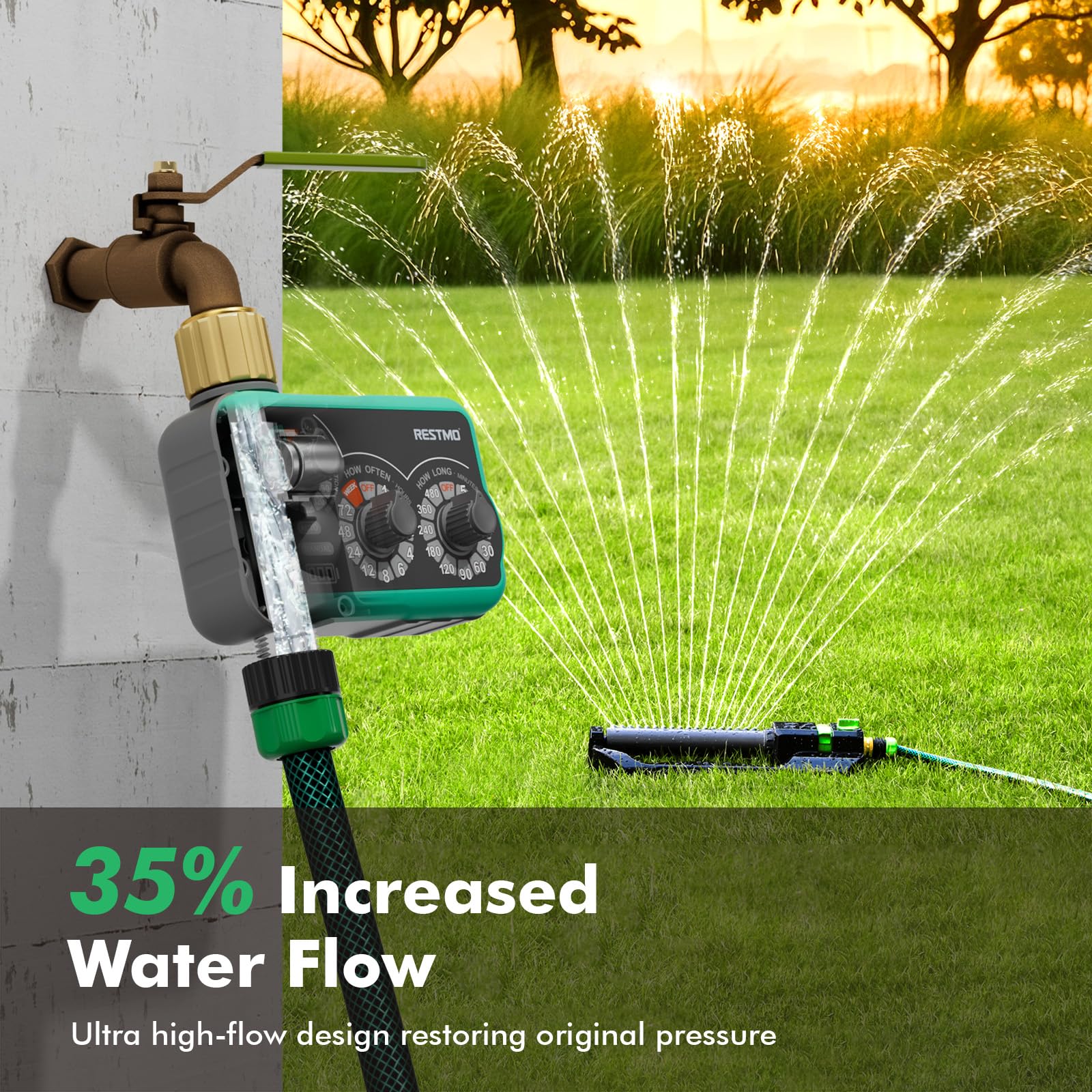 Restmo battery-powered timer with a secure waterproof seal