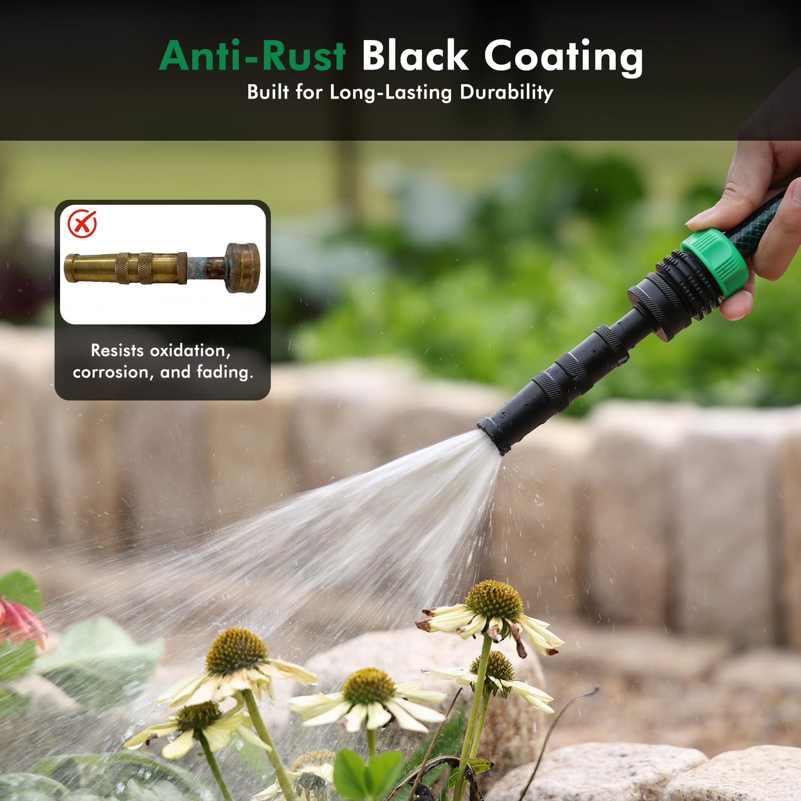 Restmo compact brass nozzle with anti-rust coating in hand