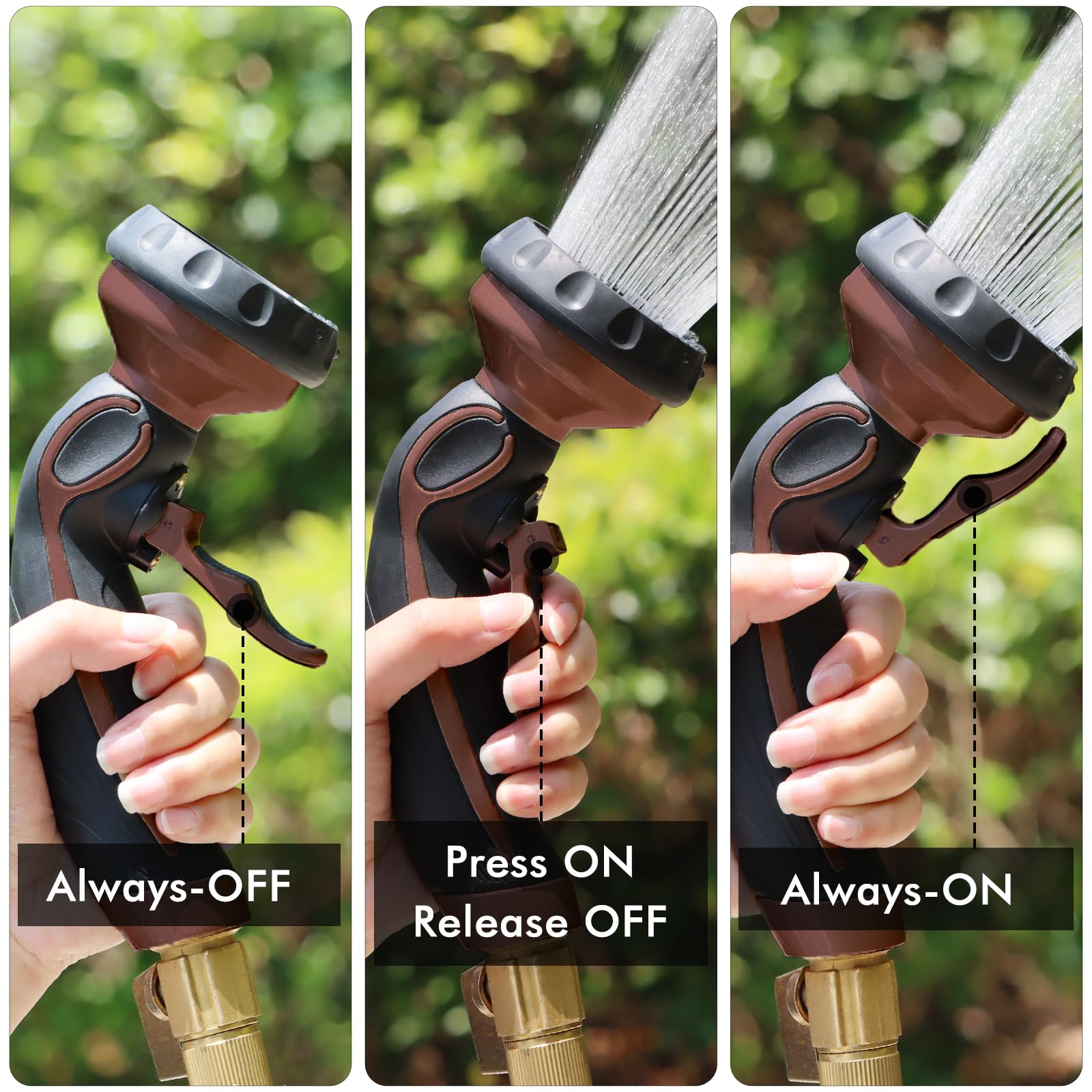 Restmo nozzle shows rugged zinc-alloy metal body for durable, rust-resistant use