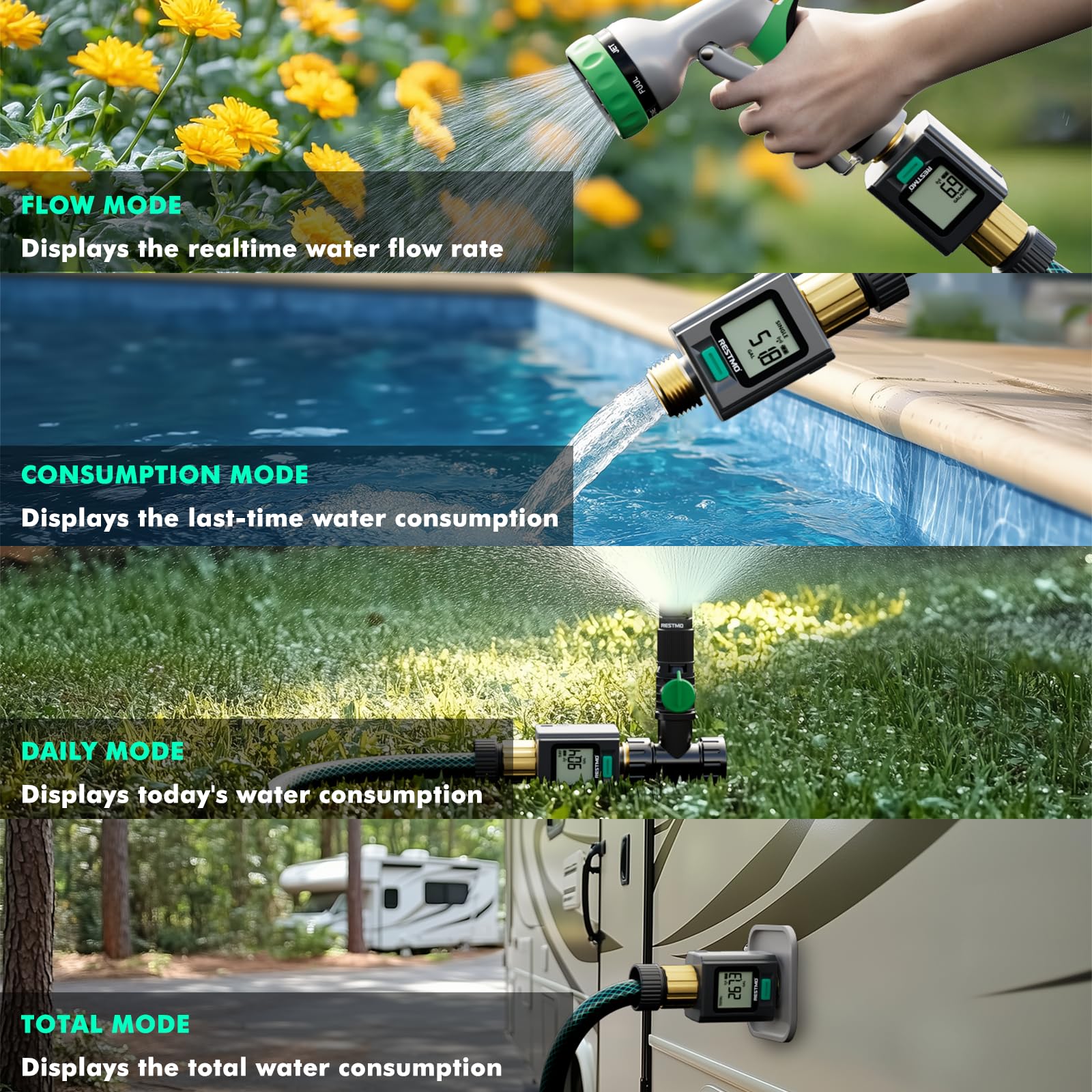Restmo durable brass fittings resist weather, ideal for garden hoses and RV tanks