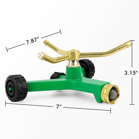 Restmo wheel-based sprinkler on the move, no tipping while you water.
