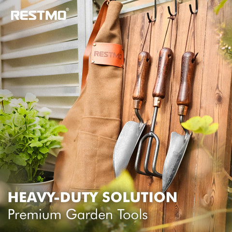 Restmo ergonomic wooden handles offer a natural, comfortable grip for extended use.