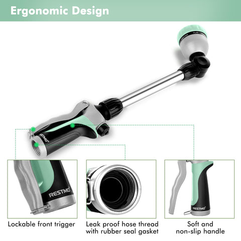 RESTMO flow-control knob lets you adjust pressure for delicate plants.