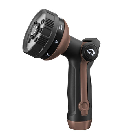 Restmo full shower nozzle with metal body provides durable, even watering for gardens.