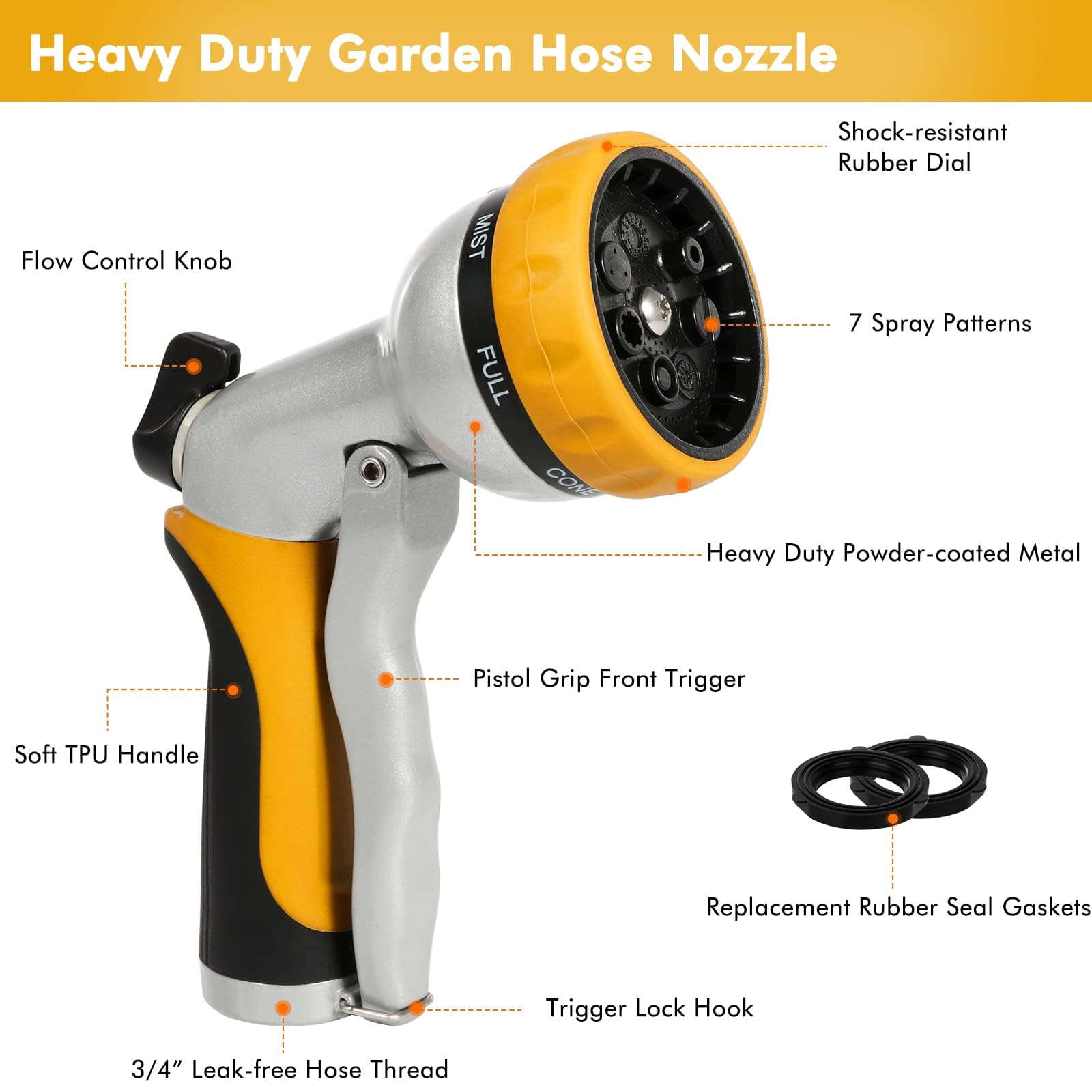 Restmo nozzle 7-pattern dial enables versatile watering and cleaning tasks.