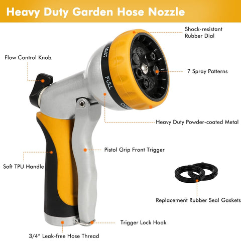 Restmo nozzle 7-pattern dial enables versatile watering and cleaning tasks.