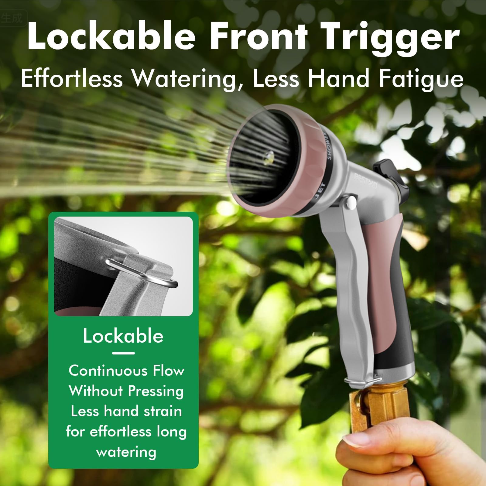 Restmo ergonomic handle with soft grip reducing hand fatigue during watering.