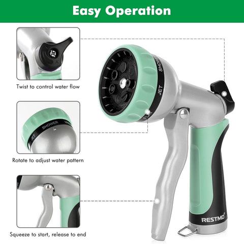 Restmo garden hose nozzle ergonomic grip reduces hand fatigue during long watering.