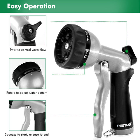 Restmo nozzle highlights flow-control knob for adjustable water pressure.