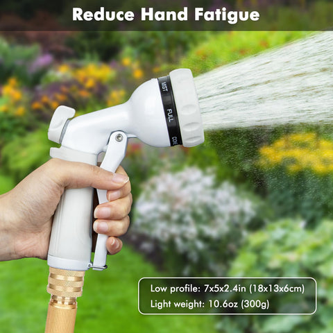 RESTMO nozzle in use watering a garden, showcasing coverage and control