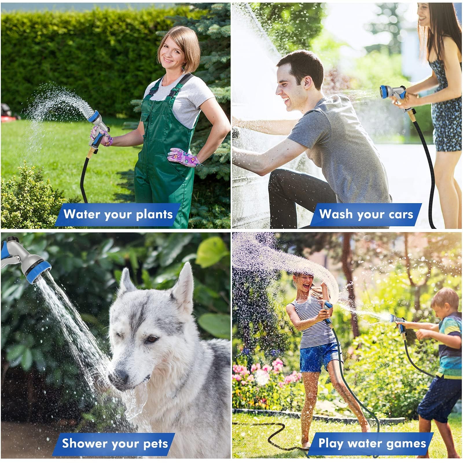 RESTMO garden hose nozzle pistol trigger with lock for easy extended use.