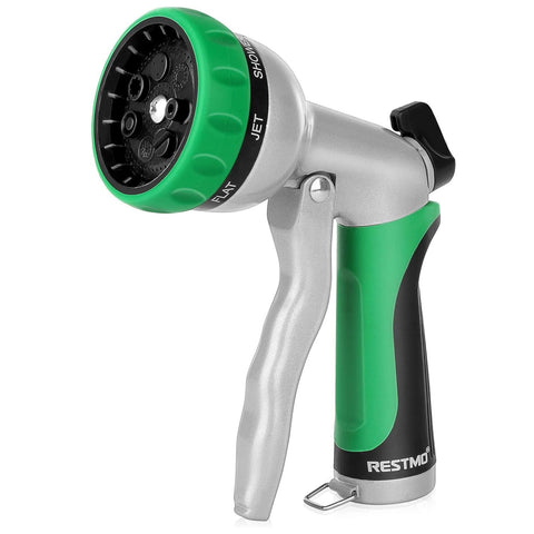 Restmo garden hose nozzle with metal body for durable watering.