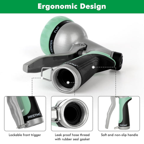 Restmo garden hose nozzle rubber bezel protects against drops and damage.