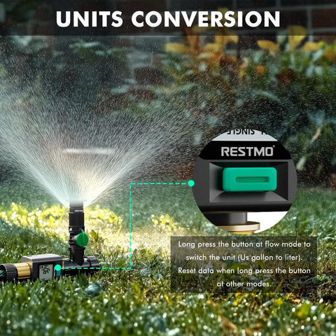 Restmo versatile meter supports garden watering, RV filling, and sprinkler setups