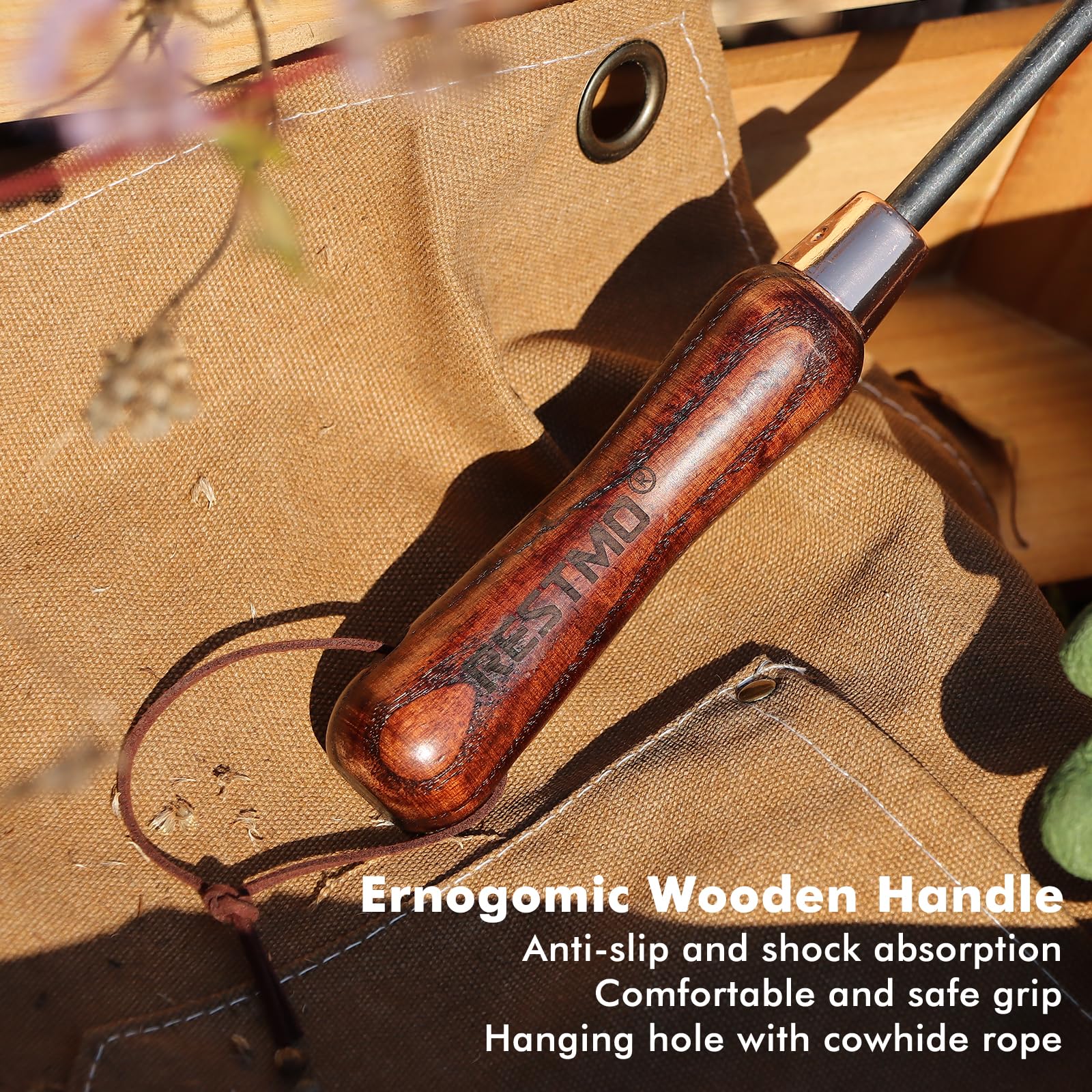Restmo heavy duty garden hoe with ergonomic wooden handle for comfort