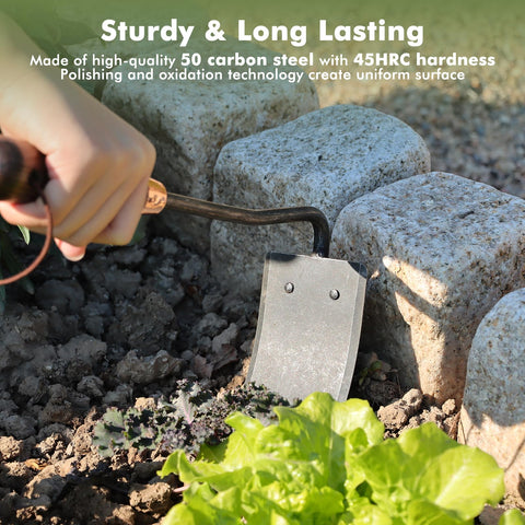 Restmo heavy duty garden hoe in action weeding between rows