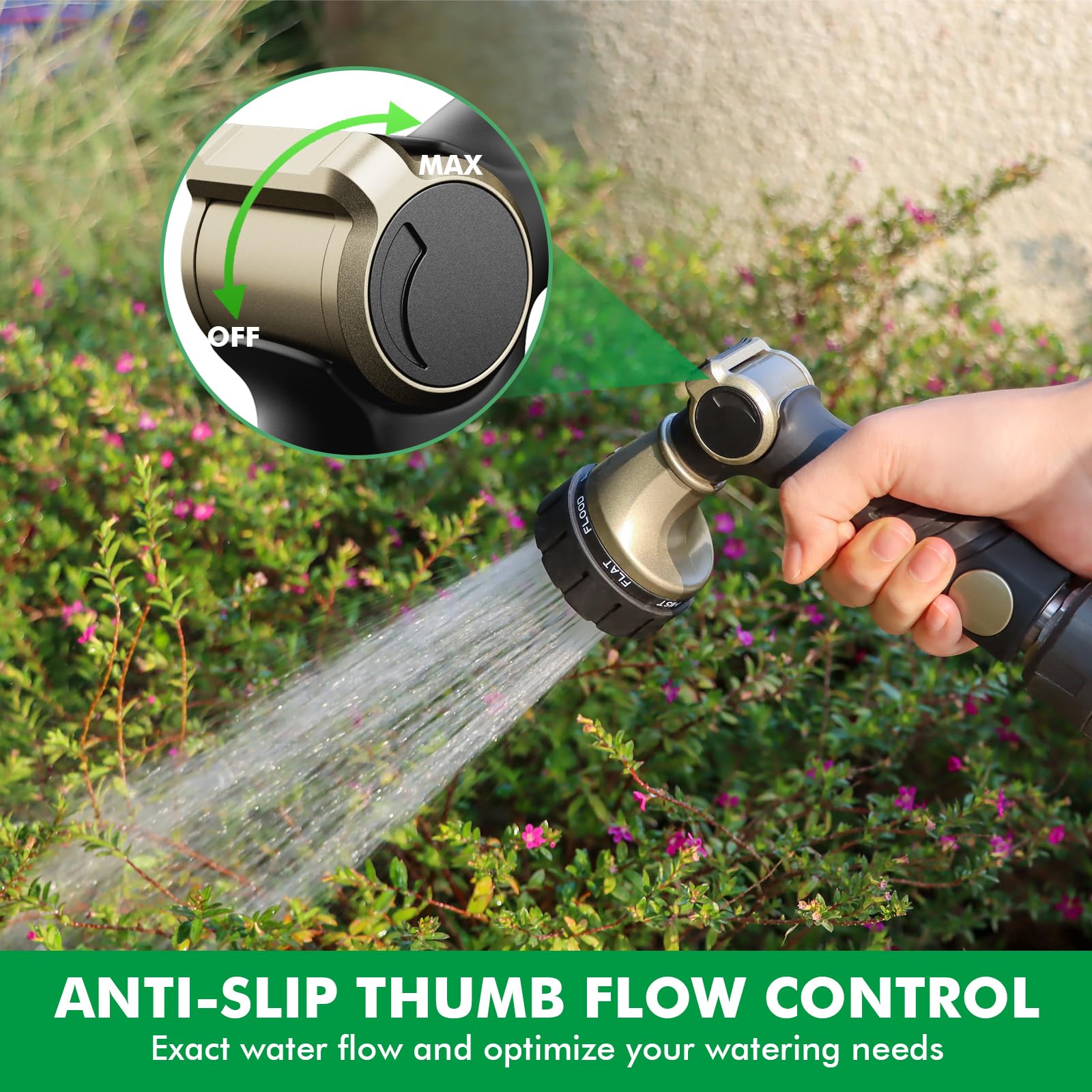 Restmo heavy duty hose nozzle bronze with mist pattern for gentle plant watering