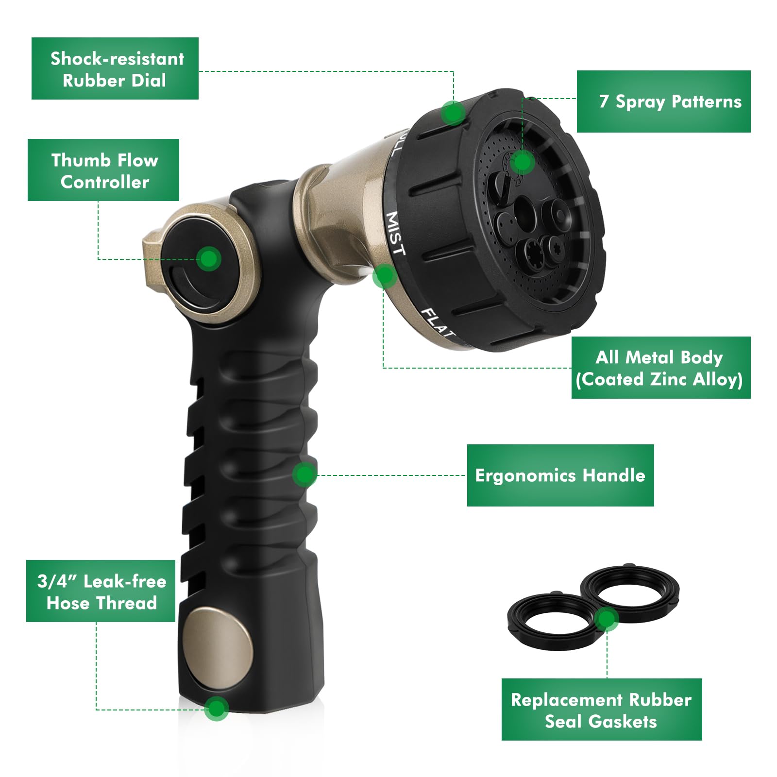 Restmo heavy duty hose nozzle bronze with shower pattern for garden watering