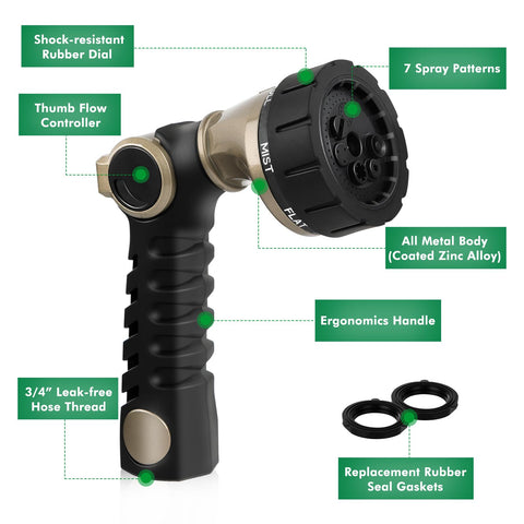 Restmo heavy duty hose nozzle bronze with shower pattern for garden watering