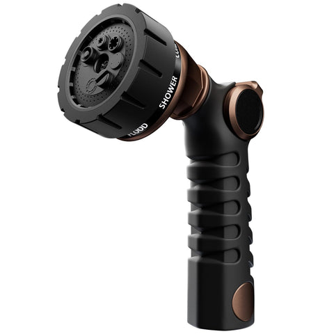 Restmo heavy-duty hose nozzle front view with durable metal construction