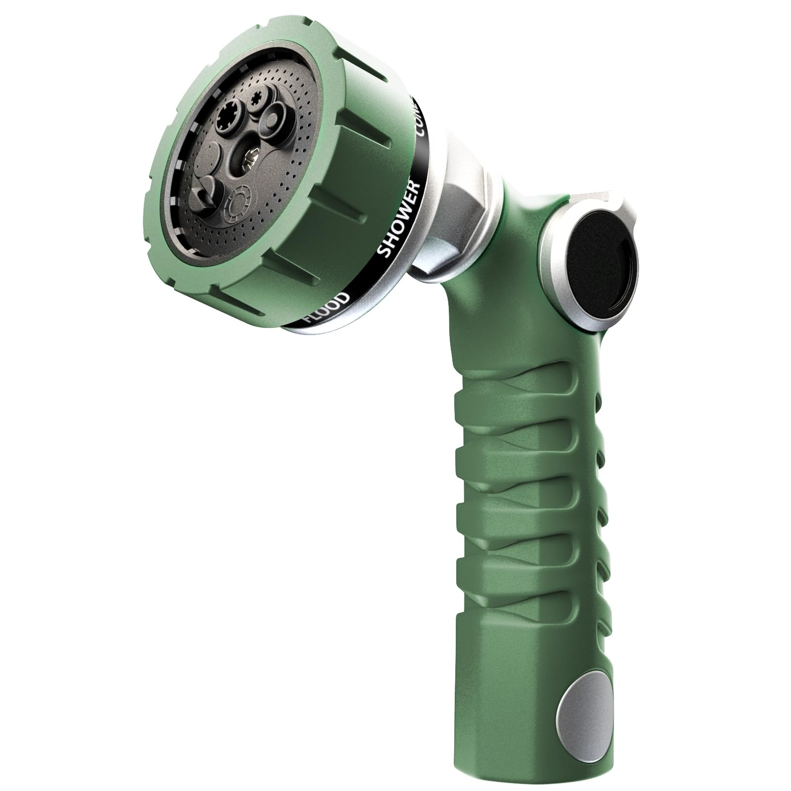 Restmo heavy-duty hose nozzle side view showing rugged zinc-alloy body for outdoor use
