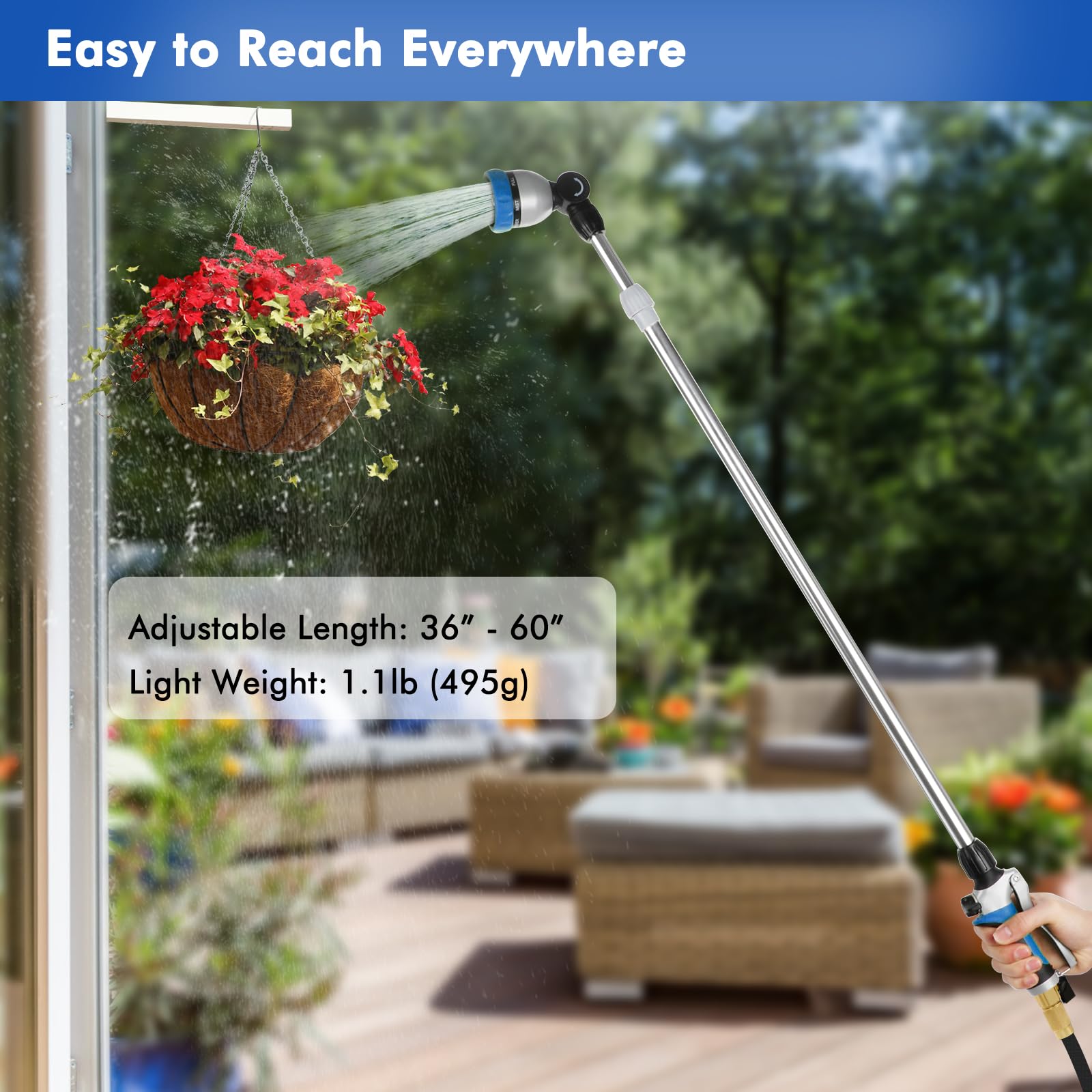 Restmo heavy-duty metal wand resists rust and wear outdoors.