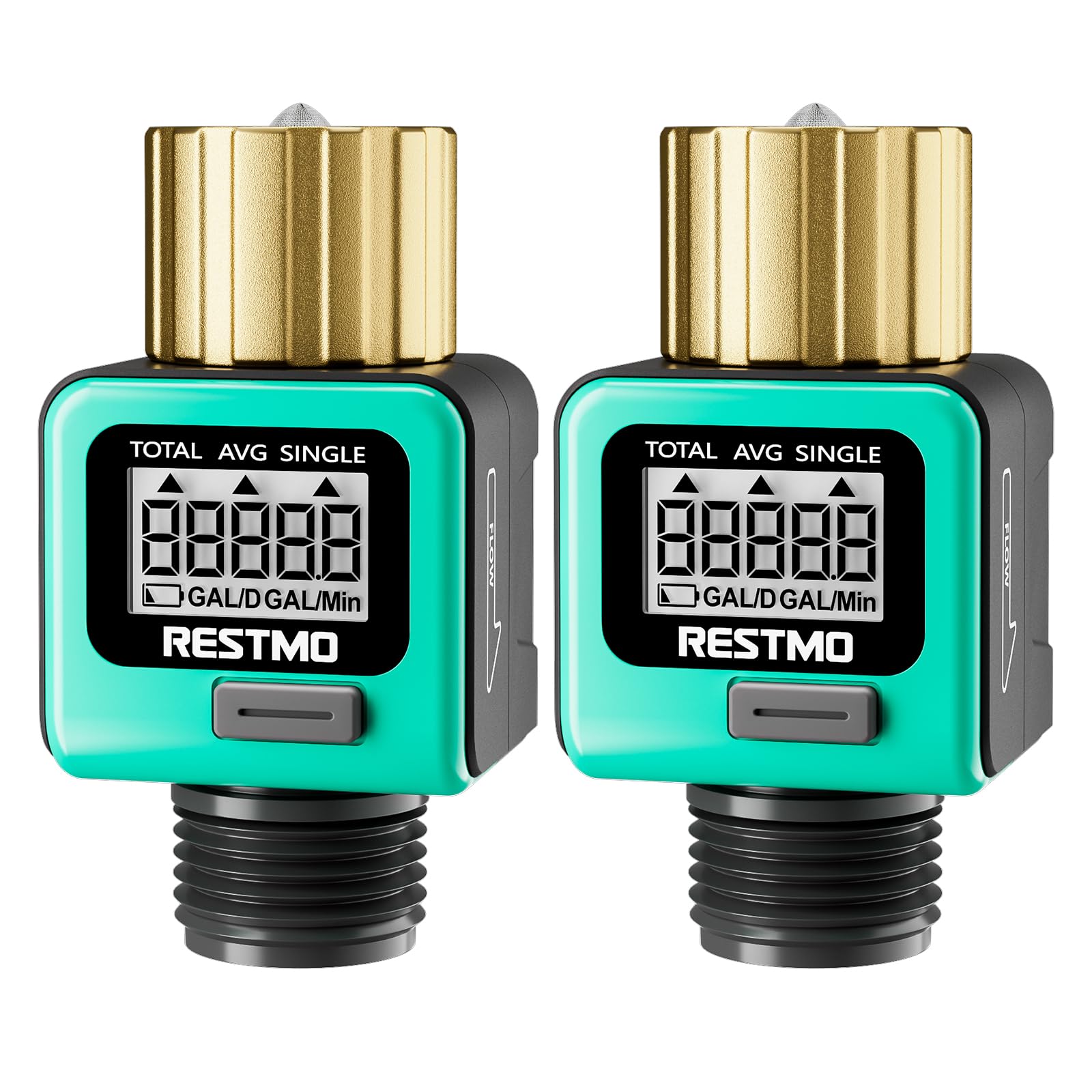 RESTMO heavy-duty water flow meter with brass inlet for garden hose tracking