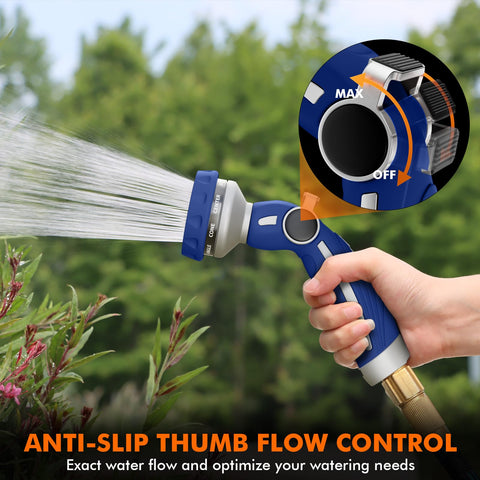 Restmo hose nozzle with nine patterns for versatile spraying tasks.