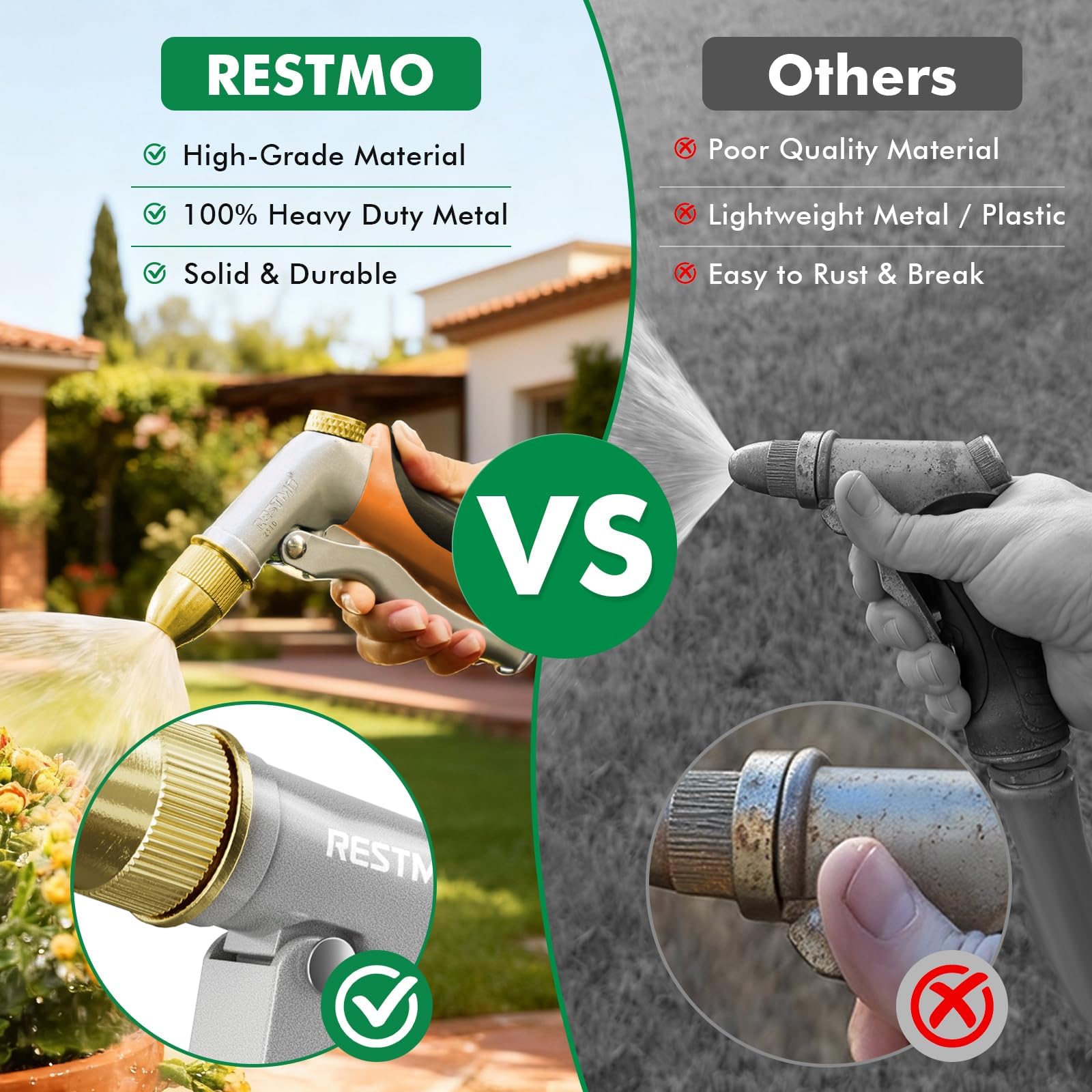 RESTMO cone pattern hose nozzle broad coverage for quick tasks