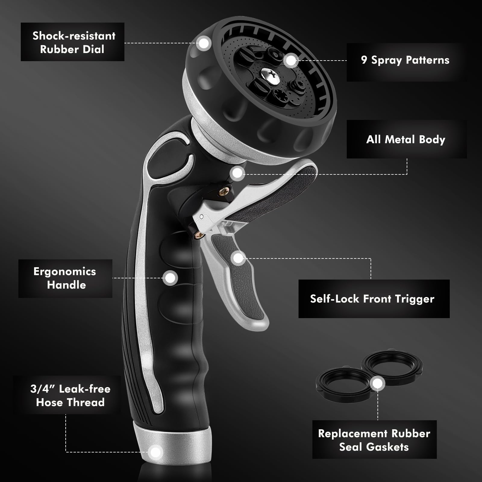 RESTMO hose nozzle nine patterns for versatile watering tasks.