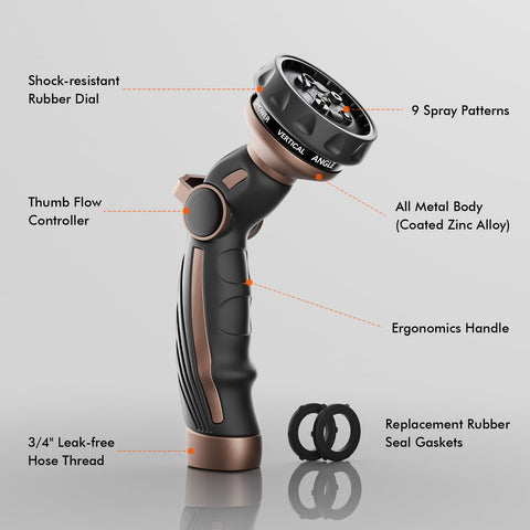 RESTMO thumb-control dial enables easy one-handed spray adjustments.
