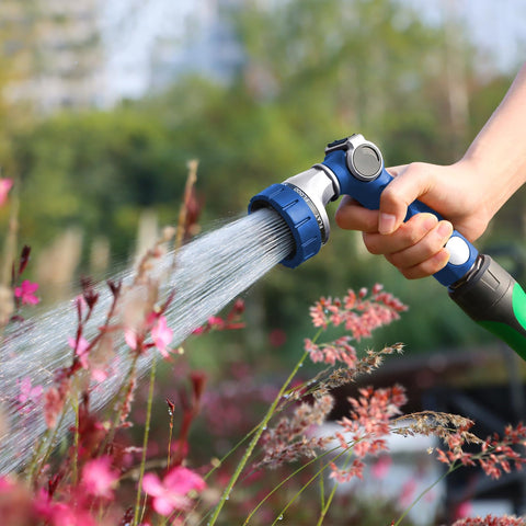 Restmo Hose Nozzle thumb-control design for easy one-handed operation.