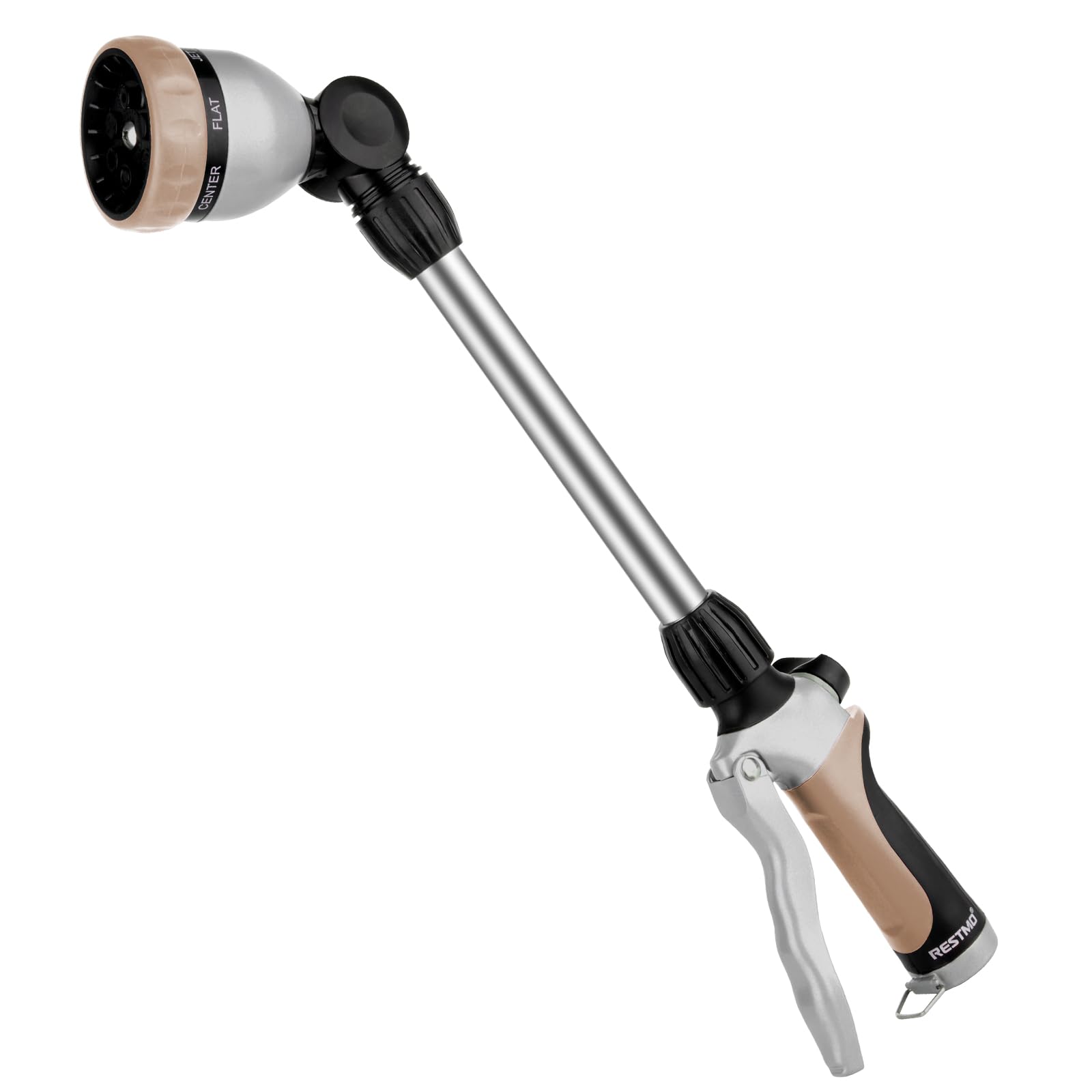 RESTMO metal watering wand with 16 inch reach and 180-degree head for easy reach