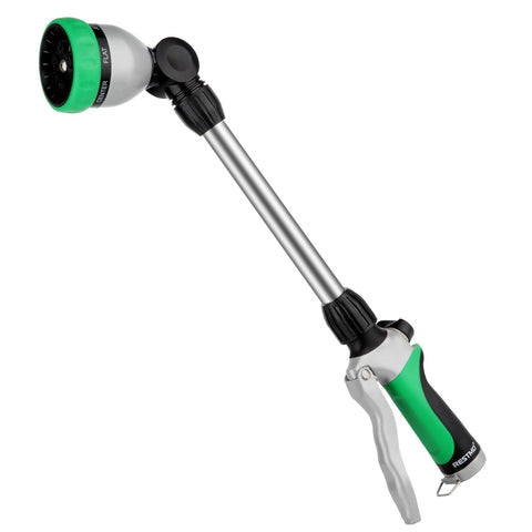Restmo metal watering wand 16-inch reach aids precise watering around potted plants and shrubs.