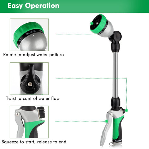 Restmo metal watering wand seven-pattern sprayer enables versatile watering and light cleaning.