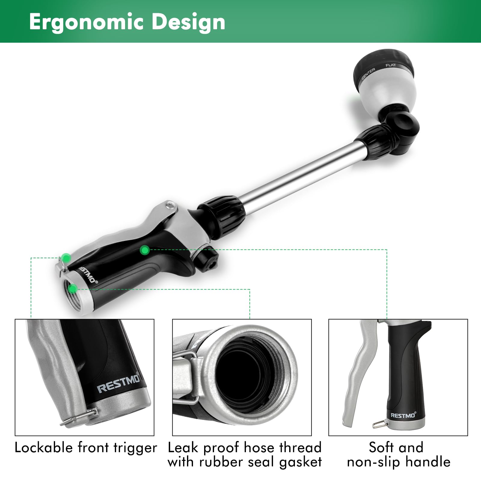 Ergonomic TPU grip on Restmo watering wand reduces hand fatigue during long watering sessions.