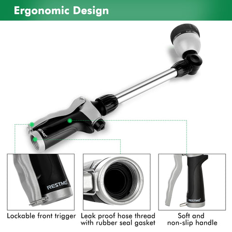 Ergonomic TPU grip on Restmo watering wand reduces hand fatigue during long watering sessions.