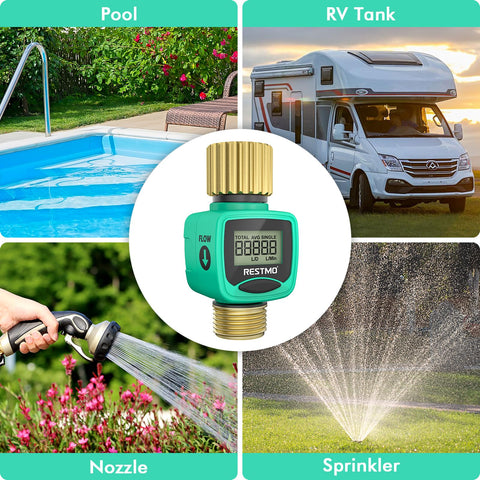 RESTMO outdoor flow meter supports garden watering and RV filling.