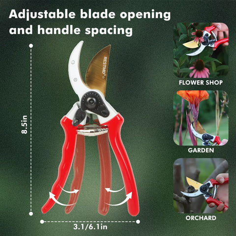 Restmo ergonomic grip provides comfortable use during extended pruning sessions.