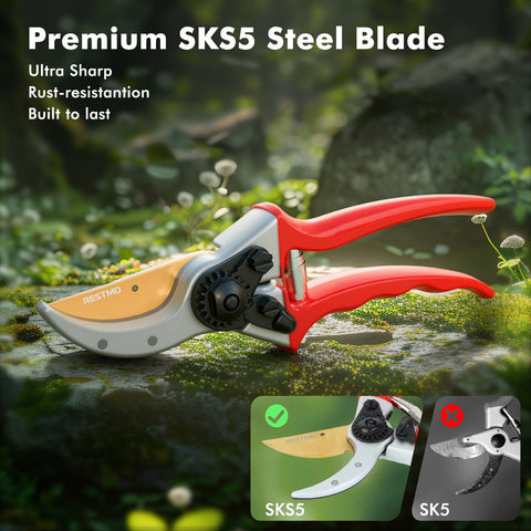 Restmo forged aluminum handles emphasize sturdy, long-lasting garden tool design.