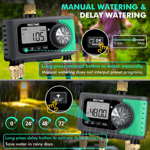 RESTMO rain-delay feature helps adapt watering to weather changes
