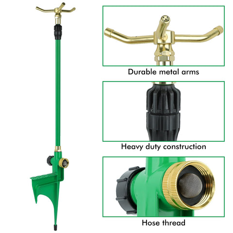Restmo sprinkler features easy-swivel hose connection for quick setup