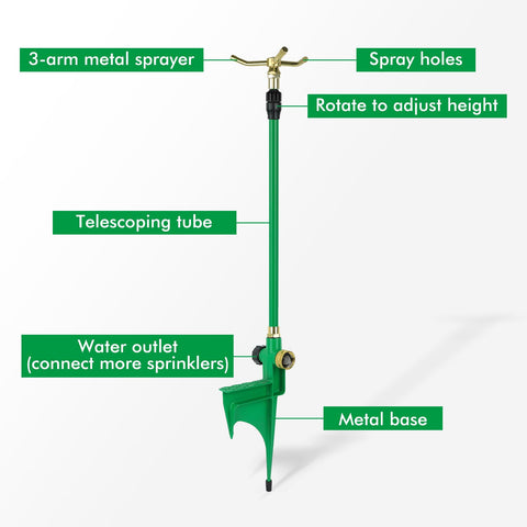 Restmo telescoping base adjusts height from 23 to 35 inches for versatile watering