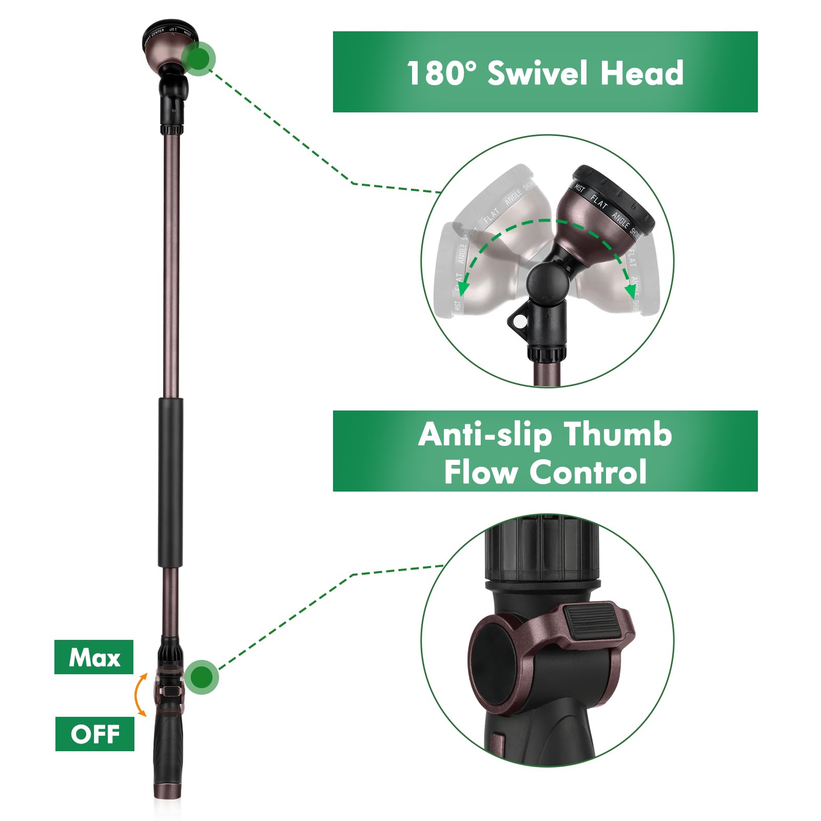 Restmo ten-pattern sprayer wand includes jet, shower, mist for versatile watering.