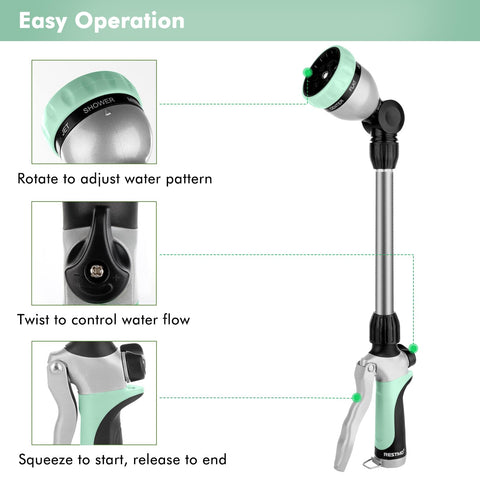 RESTMO wand with seven spray patterns for versatile watering tasks.