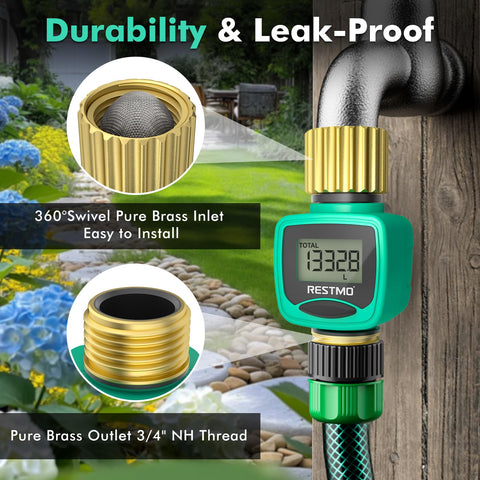 RESTMO water flow meter LCD screen displays real-time flow.