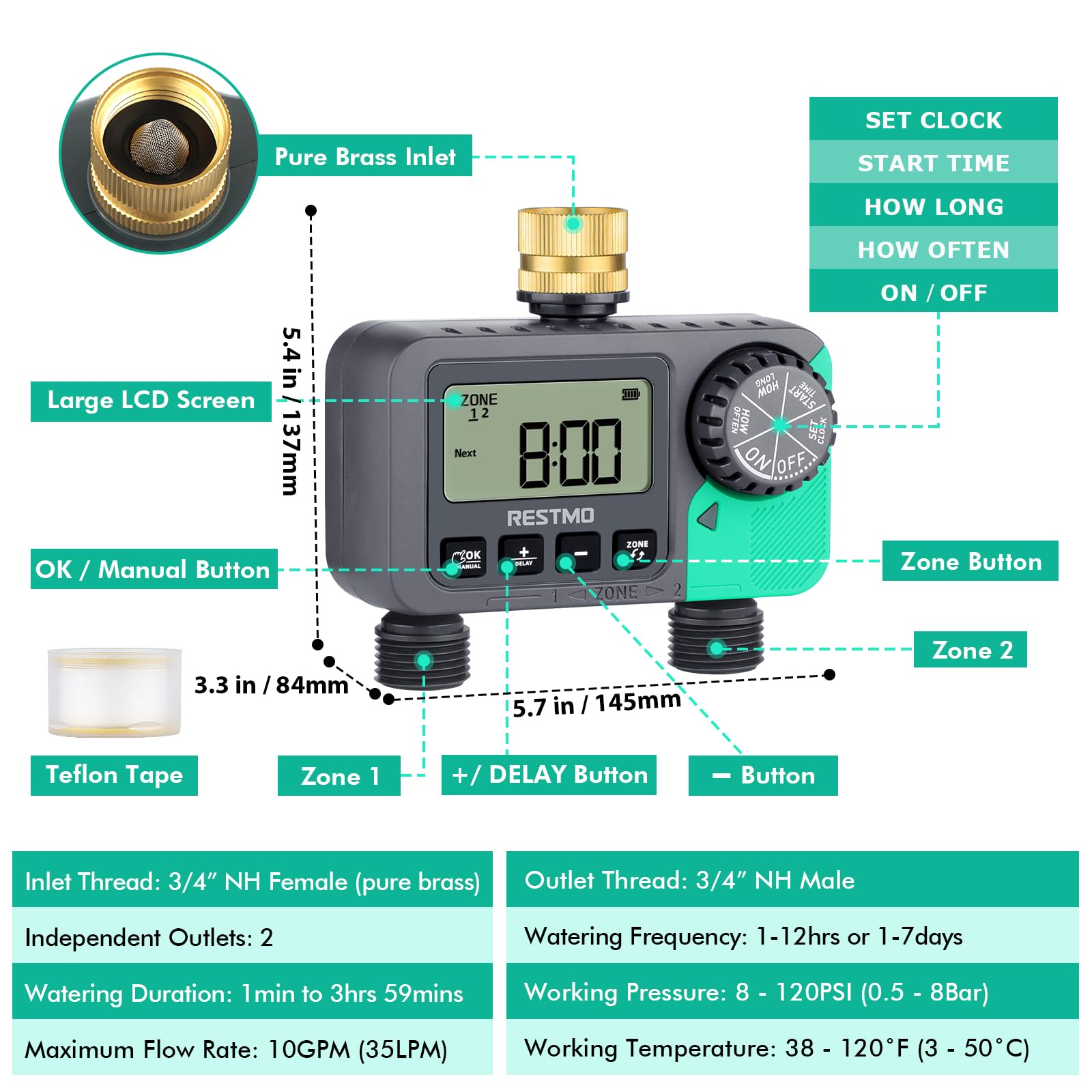 RESTMO timer ideal for drip irrigation and lawn care