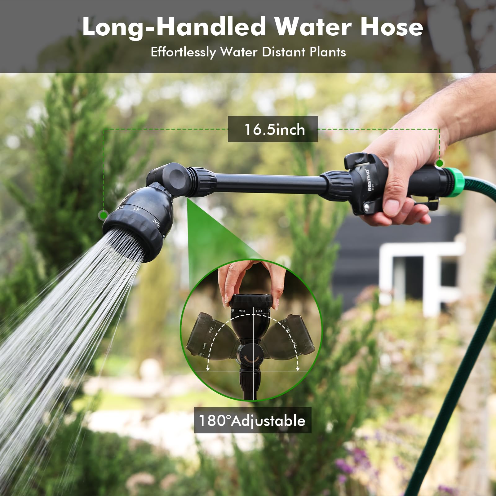 Restmo 16-inch metal watering wand extends reach for hanging baskets and tall shrubs