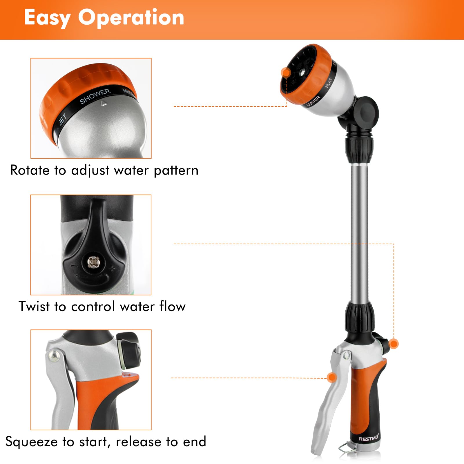 Restmo wand with seven patterns offers versatile watering for flowers